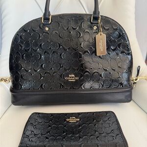 Coach Black Embossed Satchel and Pouch Set